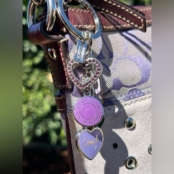 COACH Signature C Jacquard and Suede in Shades of Purple w/Bag Charm/Key Ring - Picture 7 of 11